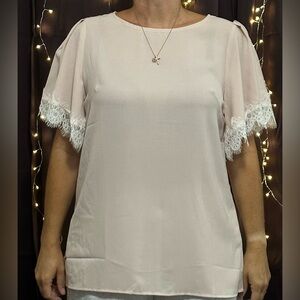 Lace Flutter Sleeve Pink Satin Top